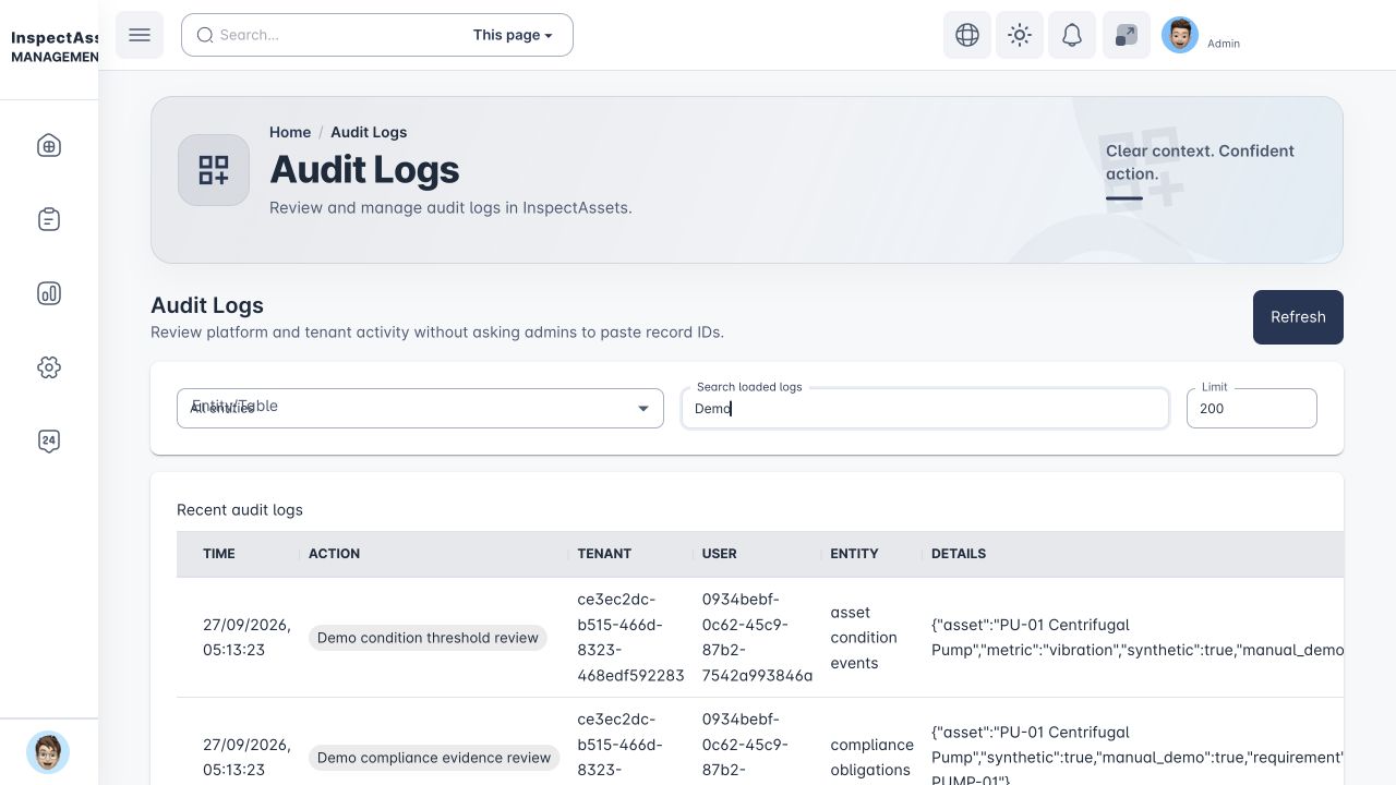 Local demo audit log with synthetic change events
