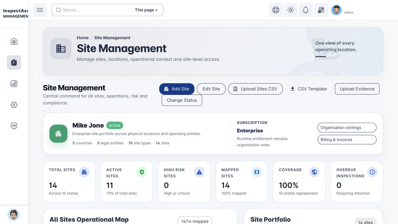 InspectAssets multi-country site portfolio